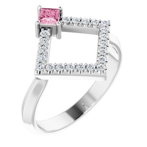 Sterling Silver Natural Pink Tourmaline & 1/5 CTW Natural Diamond Geometric Ring