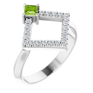 14K White Gold Natural Peridot & 1/5 CTW Natural Diamond Geometric Ring