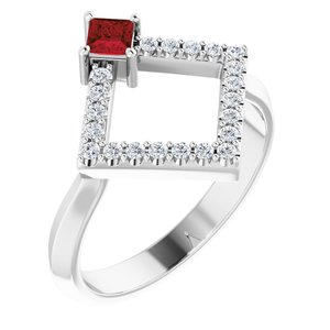 Platinum Natural Mozambique Garnet & 1/5 CTW Natural Diamond Geometric Ring