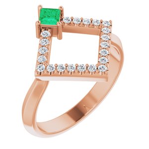 14K Rose Gold Natural Emerald & 1/5 CTW Natural Diamond Geometric Ring