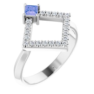 14K White Gold Natural Tanzanite & 1/5 CTW Natural Diamond Geometric Ring