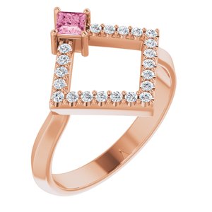 14K Rose Gold Natural Pink Tourmaline & 1/5 CTW Natural Diamond Geometric Ring