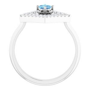 14K White Gold Natural Aquamarine & 1/5 CTW Natural Diamond Geometric Ring