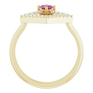 14K Yellow Gold Natural Pink Tourmaline & 1/5 CTW Natural Diamond Geometric Ring