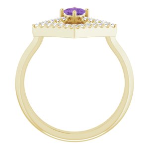 14K Yellow Gold Natural Amethyst & 1/5 CTW Natural Diamond Geometric Ring
