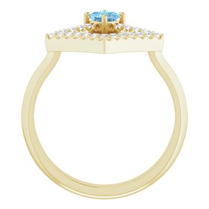 14K Yellow Gold Natural Aquamarine & 1/5 CTW Natural Diamond Geometric Ring