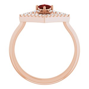 14K Rose Gold Natural Mozambique Garnet & 1/5 CTW Natural Diamond Geometric Ring