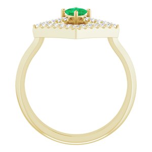 14K Yellow Gold Natural Emerald & 1/5 CTW Natural Diamond Geometric Ring