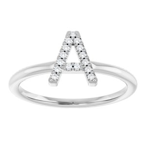 14K White Gold .06 CTW Natural Diamond Initial A Ring
