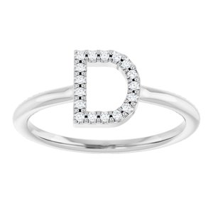14K White Gold .06 CTW Natural Diamond Initial D Ring