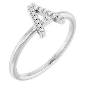 14K White Gold .06 CTW Natural Diamond Initial A Ring