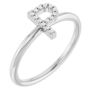 14K White Gold .05 CTW Natural Diamond Initial P Ring