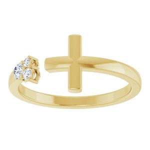 14K Yellow Gold 1/10 CTW Natural Diamond Negative Space Cross Ring
