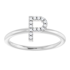 14K White Gold .05 CTW Natural Diamond Initial P Ring