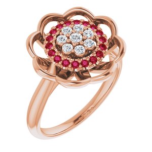 14K Rose Gold  Natural Ruby & 1/6 CTW  Natural Diamond Halo-Style Cluster Ring
