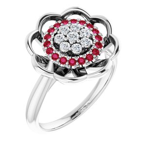 Sterling Silver  Natural Ruby & 1/6 CTW Natural Diamond Halo-Style Cluster Ring
