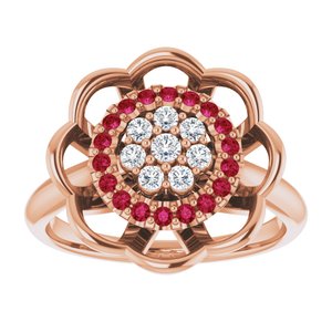 14K Rose Gold  Natural Ruby & 1/6 CTW  Natural Diamond Halo-Style Cluster Ring