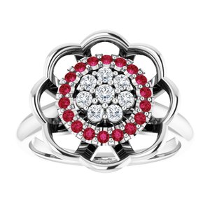 Platinum Natural Ruby & 1/6 CTW Natural Diamond Halo-Style Cluster Ring