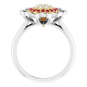 14K White/Yellow Gold  Natural Ruby & 1/6 CTW  Natural Diamond Halo-Style Cluster Ring