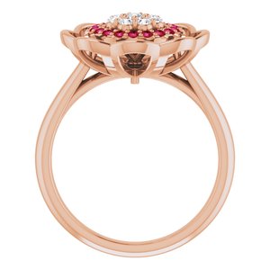 14K Rose Gold  Natural Ruby & 1/6 CTW  Natural Diamond Halo-Style Cluster Ring