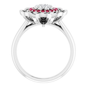 Sterling Silver  Natural Ruby & 1/6 CTW Natural Diamond Halo-Style Cluster Ring