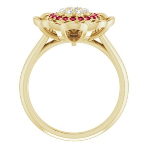 14K Yellow Gold  Natural Ruby & 1/6 CTW Natural Diamond Halo-Style Cluster Ring