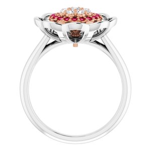 14K White/Rose Gold  Natural Ruby & 1/6 CTW  Natural Diamond Halo-Style Cluster Ring