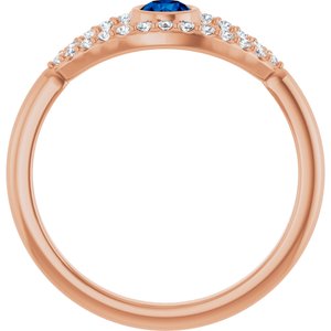 14K Rose Gold Lab-Grown Blue Sapphire & Natural White Sapphire Evil Eye Ring