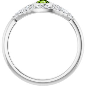 14K White Gold Natural Peridot & Natural White Sapphire Evil Eye Ring