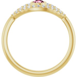 14K Yellow Gold Natural Pink Tourmaline & Natural White Sapphire Evil Eye Ring