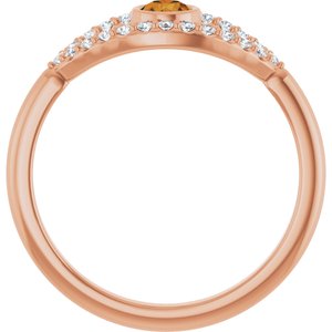 14K Rose Gold Natural Citrine & Natural White Sapphire Evil Eye Ring