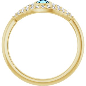 14K Yellow Gold Natural Aquamarine & Natural White Sapphire Evil Eye Ring