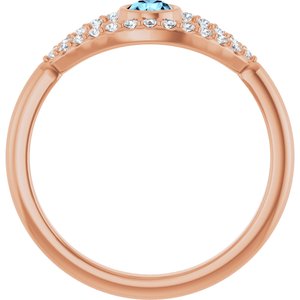 14K Rose Gold Natural Aquamarine & Natural White Sapphire Evil Eye Ring