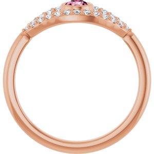 14K Rose Gold Natural Pink Tourmaline & Natural White Sapphire Evil Eye Ring