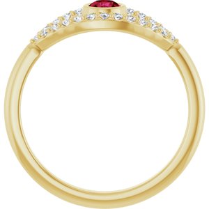 14K Yellow Gold Natural Ruby & Natural White Sapphire Evil Eye Ring