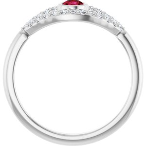 Sterling Silver Lab-Grown Ruby & Natural White Sapphire Evil Eye Ring