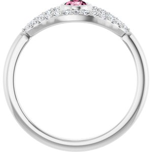 Platinum Natural Pink Tourmaline & Natural White Sapphire Evil Eye Ring
