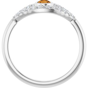 Sterling Silver Natural Citrine & Natural White Sapphire Evil Eye Ring