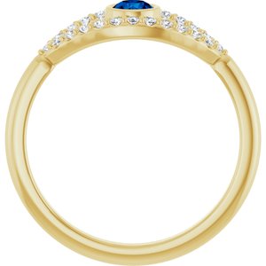 14K Yellow Gold Lab-Grown Blue Sapphire & Natural White Sapphire Evil Eye Ring