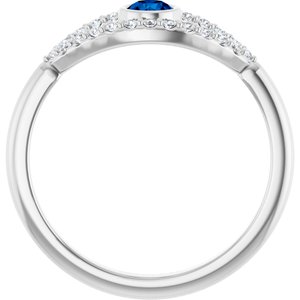 14K White Gold Natural Blue Sapphire & Natural White Sapphire Evil Eye Ring