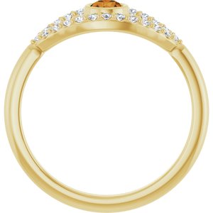 14K Yellow Gold Natural Citrine & Natural White Sapphire Evil Eye Ring