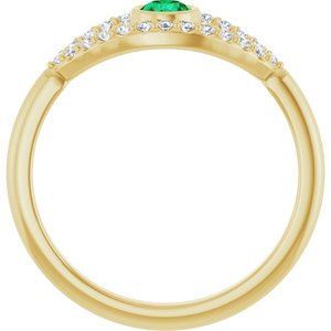 14K Yellow Gold Natural Emerald & Natural White Sapphire Evil Eye Ring