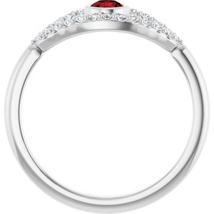 Sterling Silver Natural Mozambique Garnet & Natural White Sapphire Evil Eye Ring