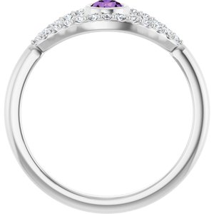 14K White Gold Natural Amethyst & Natural White Sapphire Evil Eye Ring