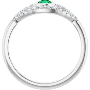 14K White Gold Lab-Grown Emerald & Natural White Sapphire Evil Eye Ring