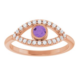 14K Rose Gold Natural Amethyst & Natural White Sapphire Evil Eye Ring