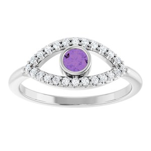 Platinum Natural Amethyst & Natural White Sapphire Evil Eye Ring