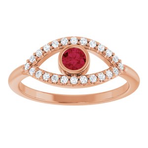 14K Rose Gold Natural Ruby & Natural White Sapphire Evil Eye Ring
