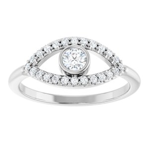 14K White Gold Natural White Sapphire Evil Eye Ring