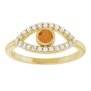14K Yellow Gold Natural Citrine & Natural White Sapphire Evil Eye Ring